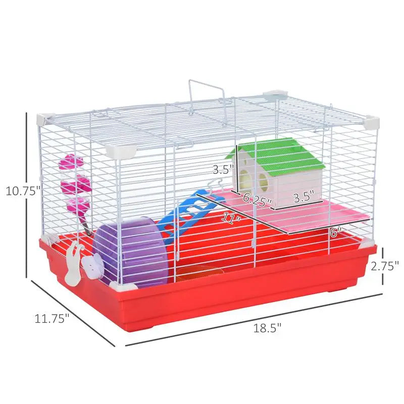 2-Story Hamster Cage w/ Exercise Wheel, Water Bottle, Dish, & Rat House