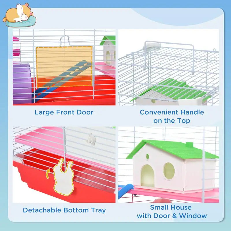 2-Story Hamster Cage w/ Exercise Wheel, Water Bottle, Dish, & Rat House