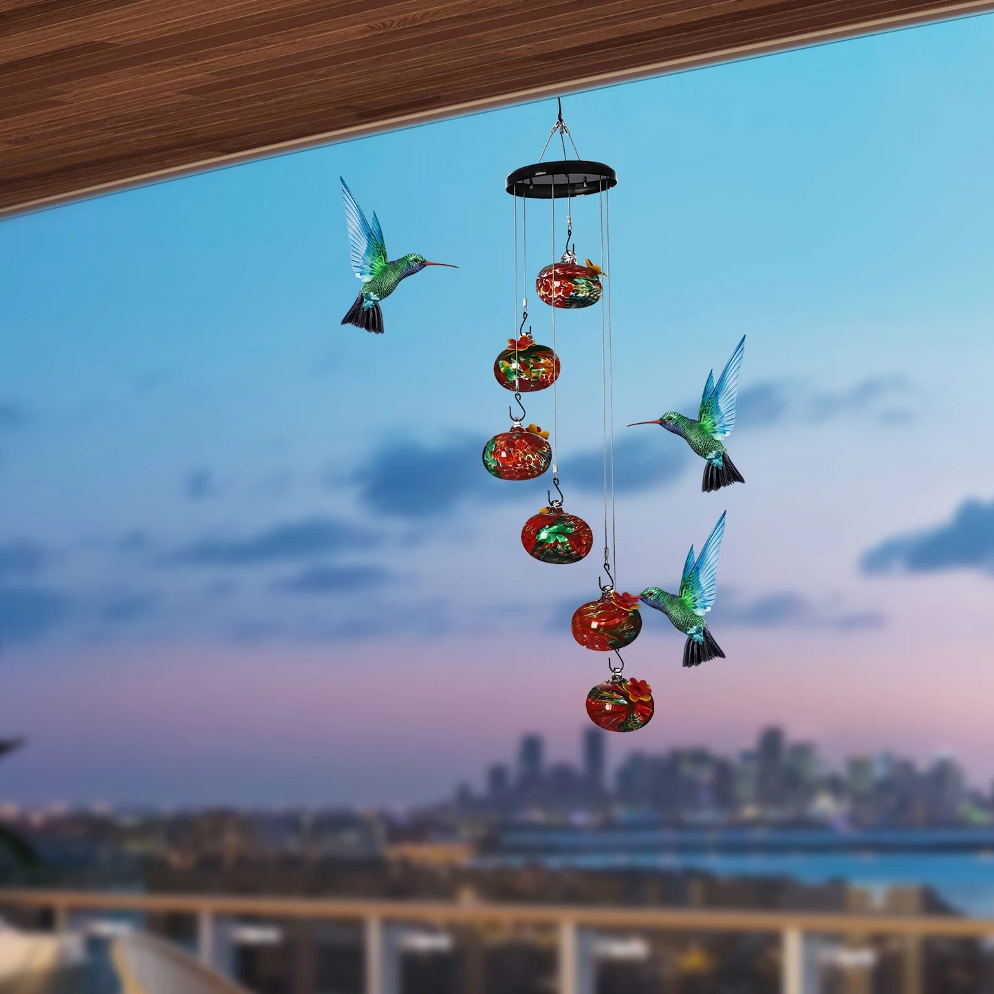 Glass Wind Chime Hummingbird Feeder