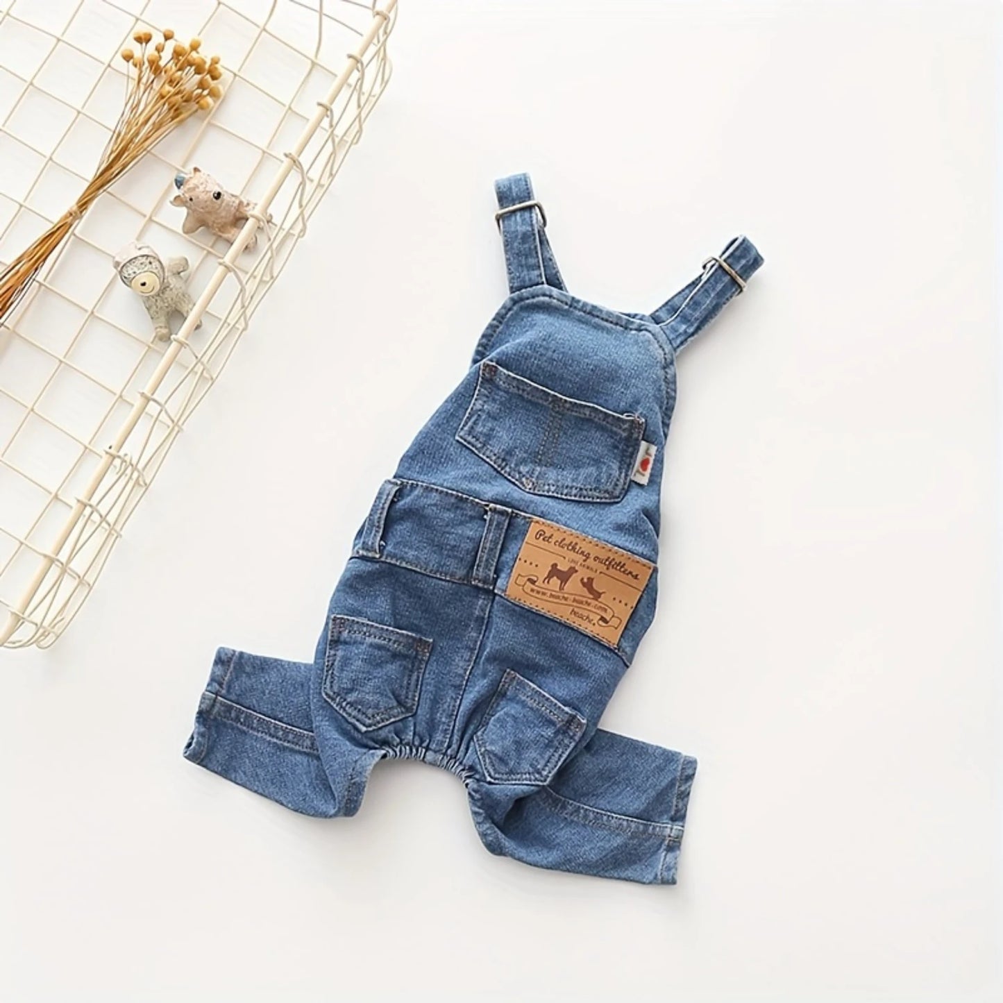 French Bulldog Denim Jumpsuit - Stylish Pet Clothes for All Seasons, Adjustable