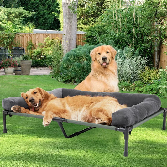 BINGOPAW Outdoor Elevated Dog Bed Cooling Raised Pet Lounger Bed Mesh Cot  with Detachable Plush Bolster