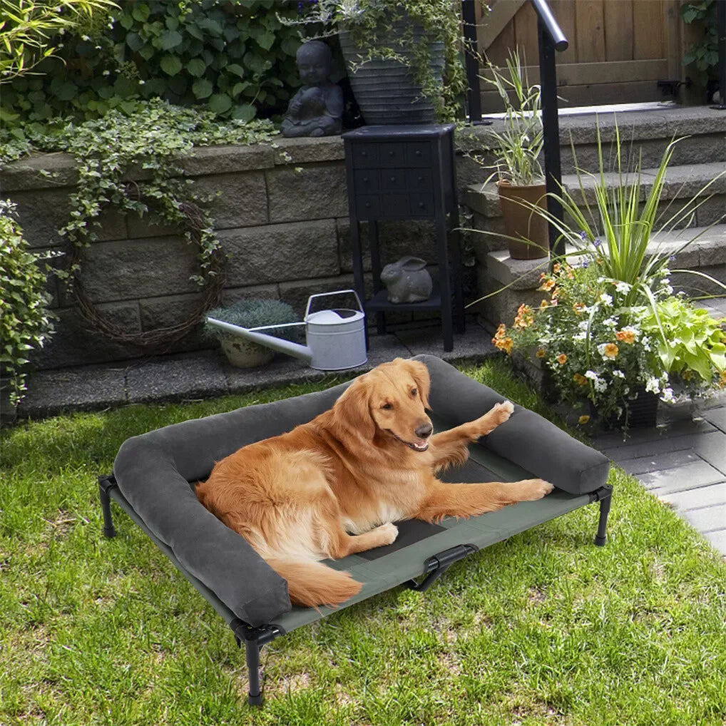 BINGOPAW Outdoor Elevated Dog Bed Cooling Raised Pet Lounger Bed Mesh Cot  with Detachable Plush Bolster