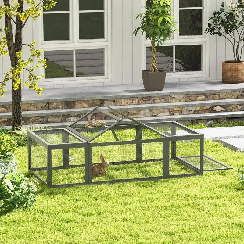 Large Wooden Rabbit Hutch Outdoor Run Lockable Doors Gray