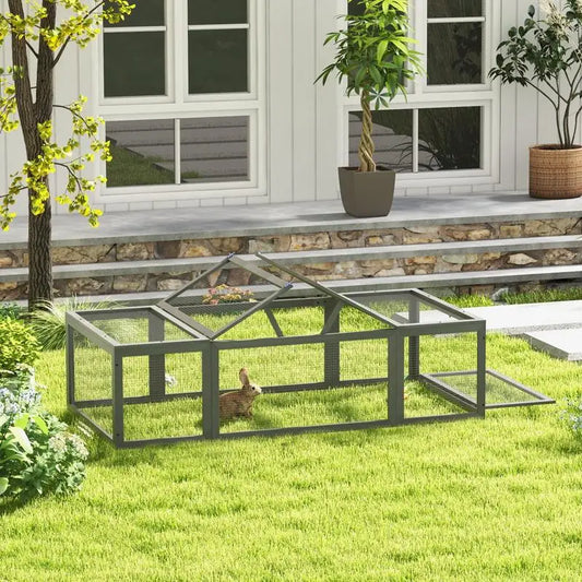 Large Wooden Rabbit Hutch Outdoor Run Lockable Doors Gray