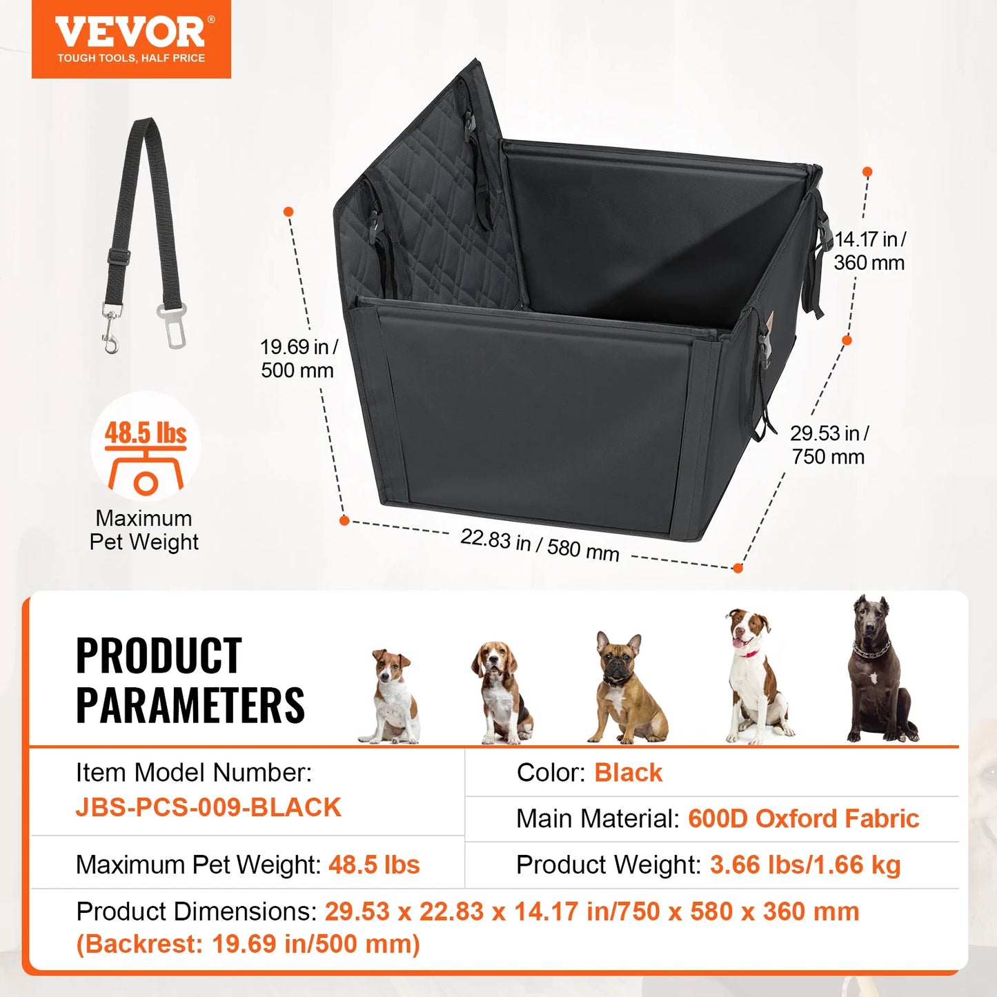 Waterproof Dog Booster Seat Pet Car Seat with Clip-On Safety Leash