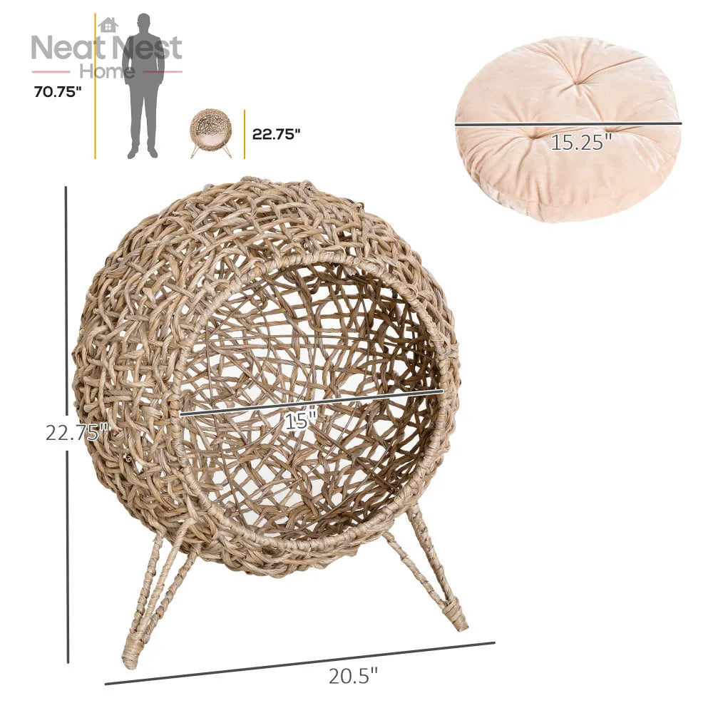 Elevated Hand-woven Braided Banana Leaf Kitten House Condo
