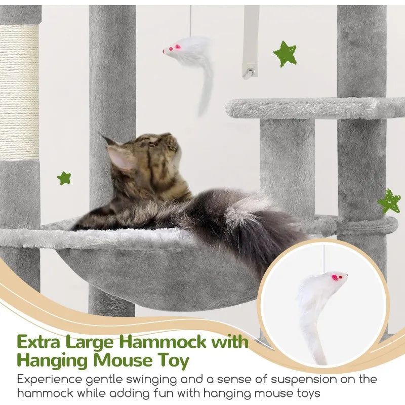 Sturdy Cat Furniture with Sisal Scratching Posts & Condo, for Big Adult Cats