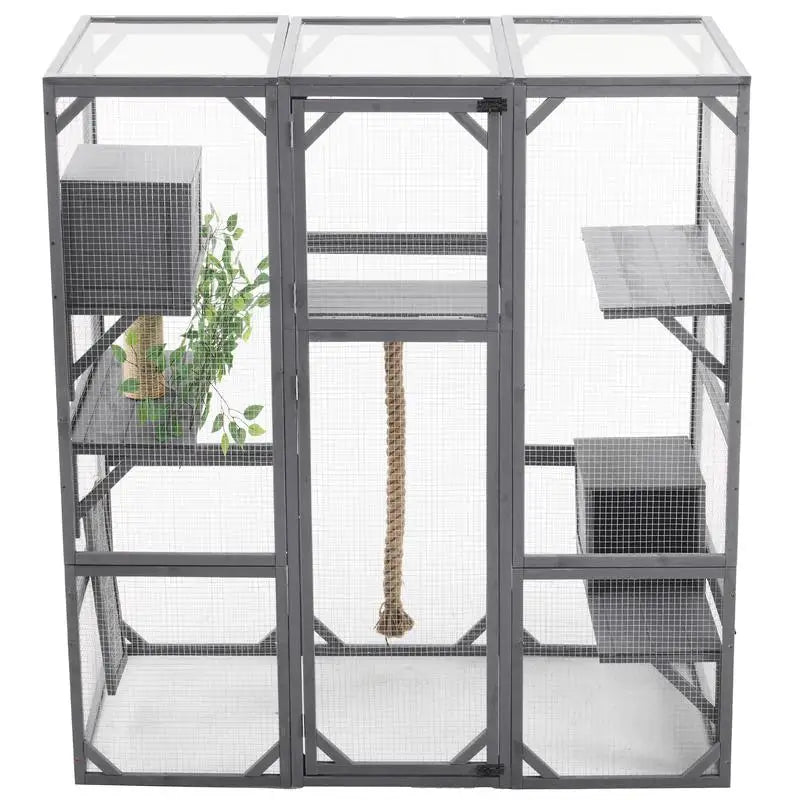 Outdoor Cat House DIY Cat Enclosure Catio with Double Entry Doors 62.8L x 32.2W x 68.5H