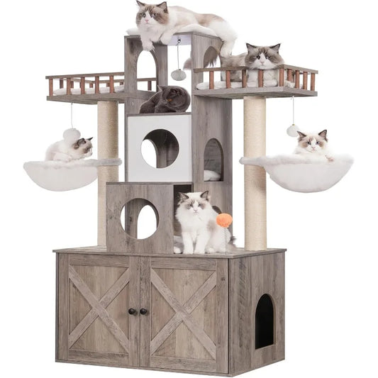 Modern Cat Tree Furniture with Hidden Litter Box for Big Cats