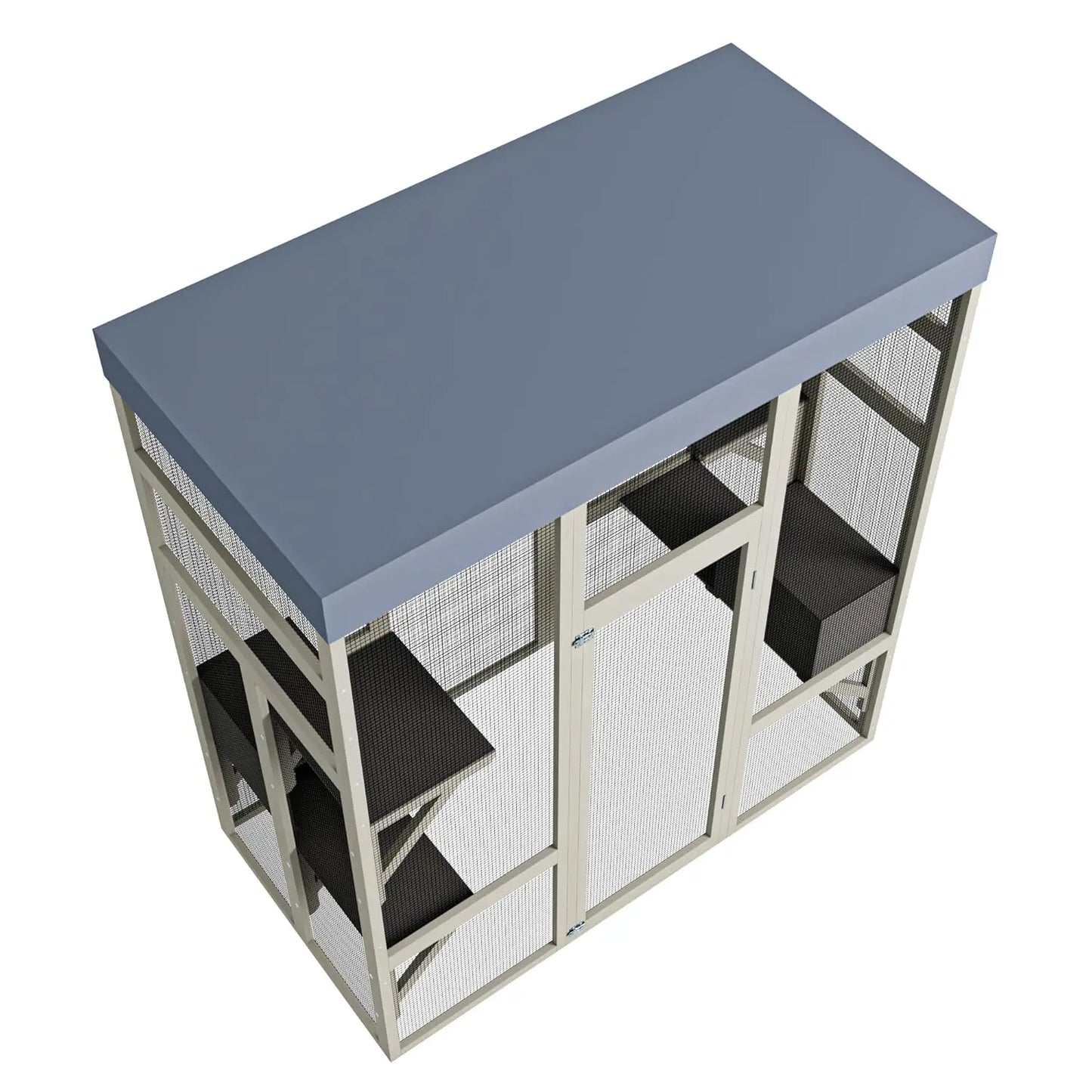 62in Wooden Outdoor Catio Large Cat Enclosure Waterproof Roof 2 Houses Platforms Rust-Proof Wire Cage Patio