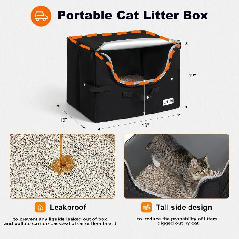 Extra-Large Expandable Cat Carrier For Car Travel,with A Leakproof Portable Tall-Side Litter Box