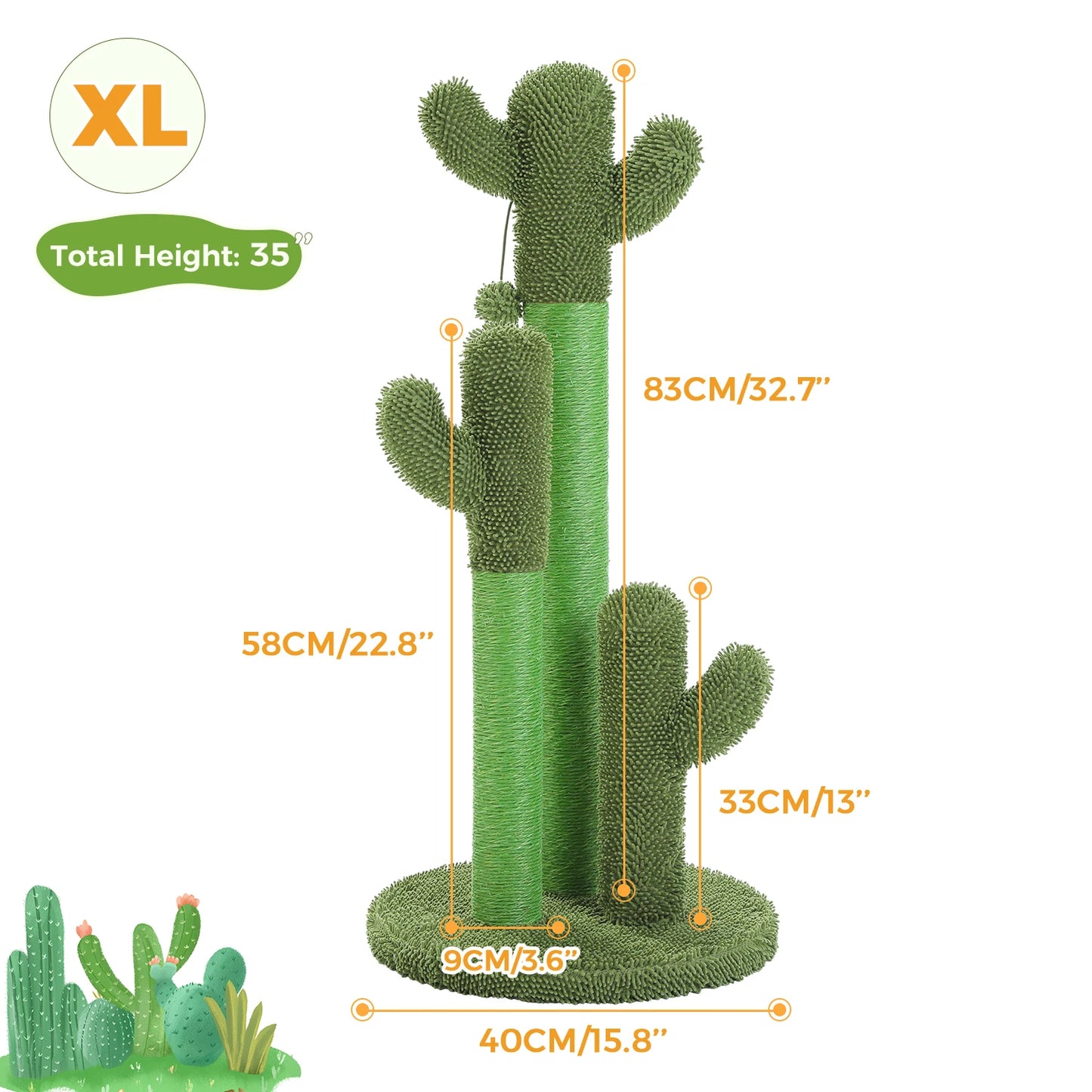 Cactus Cat Scratcher with 3 Sisal Scratching Poles Interactive Dangling Ball Cat Toys
