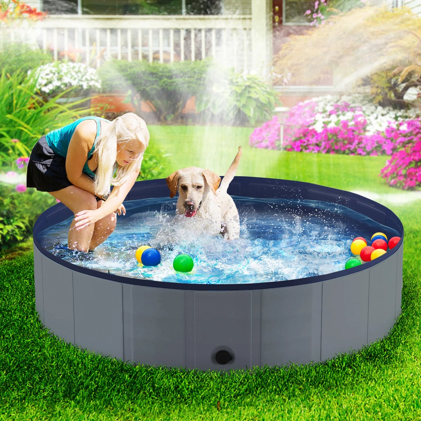 Portable Dog Pool, Foldable Pet Swimming Tub, Anti-Slip Collapsible Pet Bathtub, Hard Plastic Bath Pool for Pets