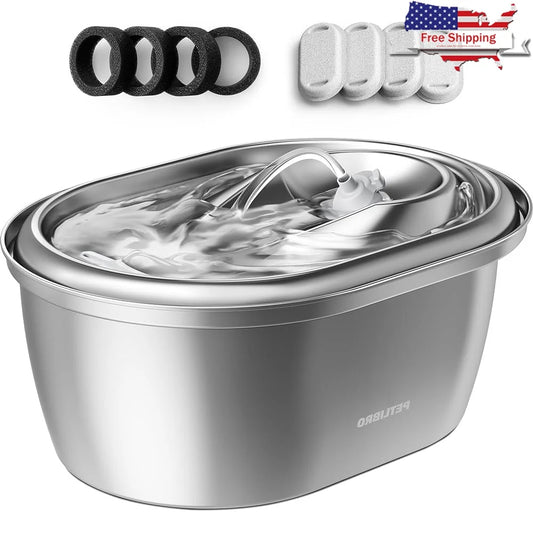 Stainless Steel Pet Water Fountain Automatic Cat Dog Drinking Bowl