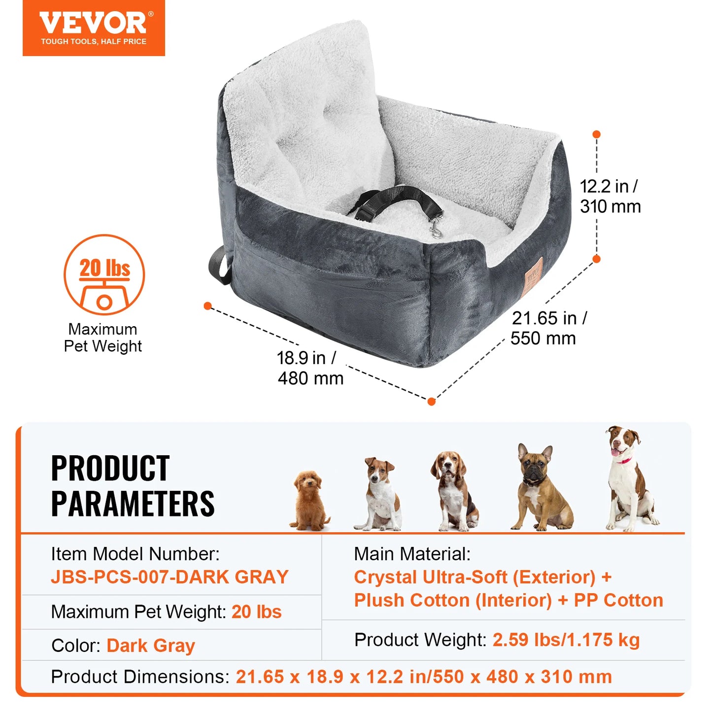 Dog Car Seat Waterproof Dog Booster Seat Pet Car Seat with Clip-On Safety Leash