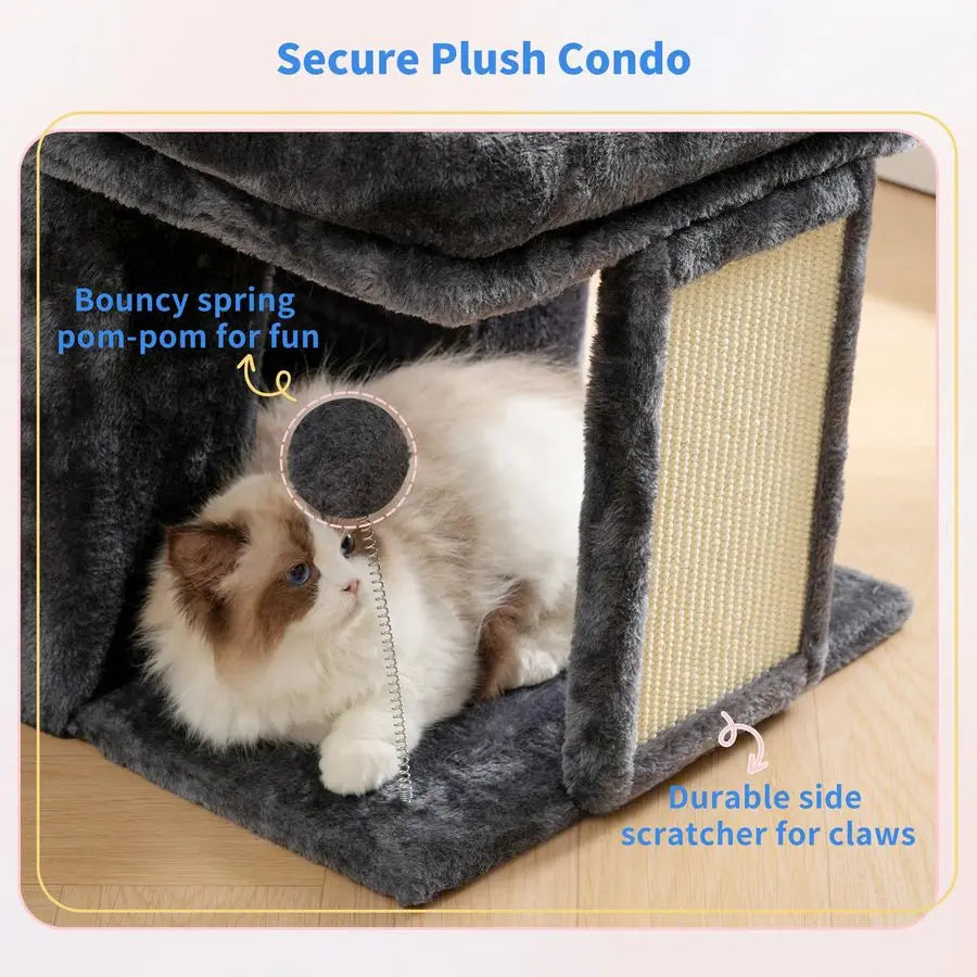Cat Tree, 14 inch Cat Tower with Large Perch Bed and Cat Condo for Indoor Cats