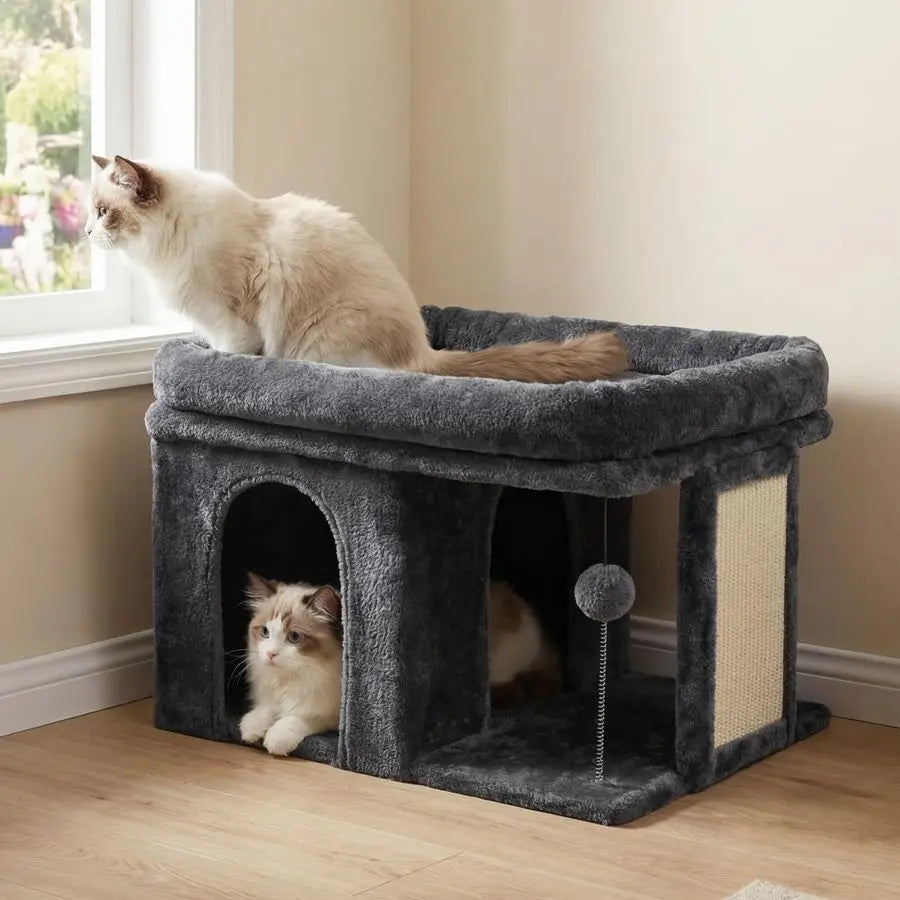 Cat Tree, 14 inch Cat Tower with Large Perch Bed and Cat Condo for Indoor Cats