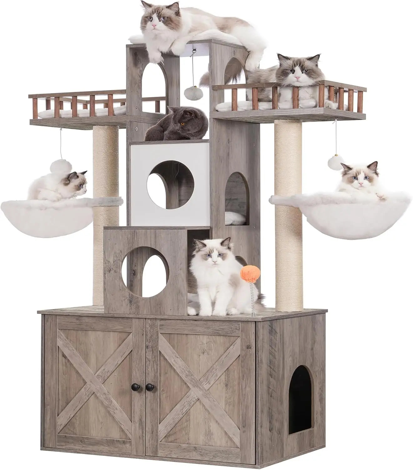 Modern Cat Tree Furniture with Hidden Litter Box for Big Cats