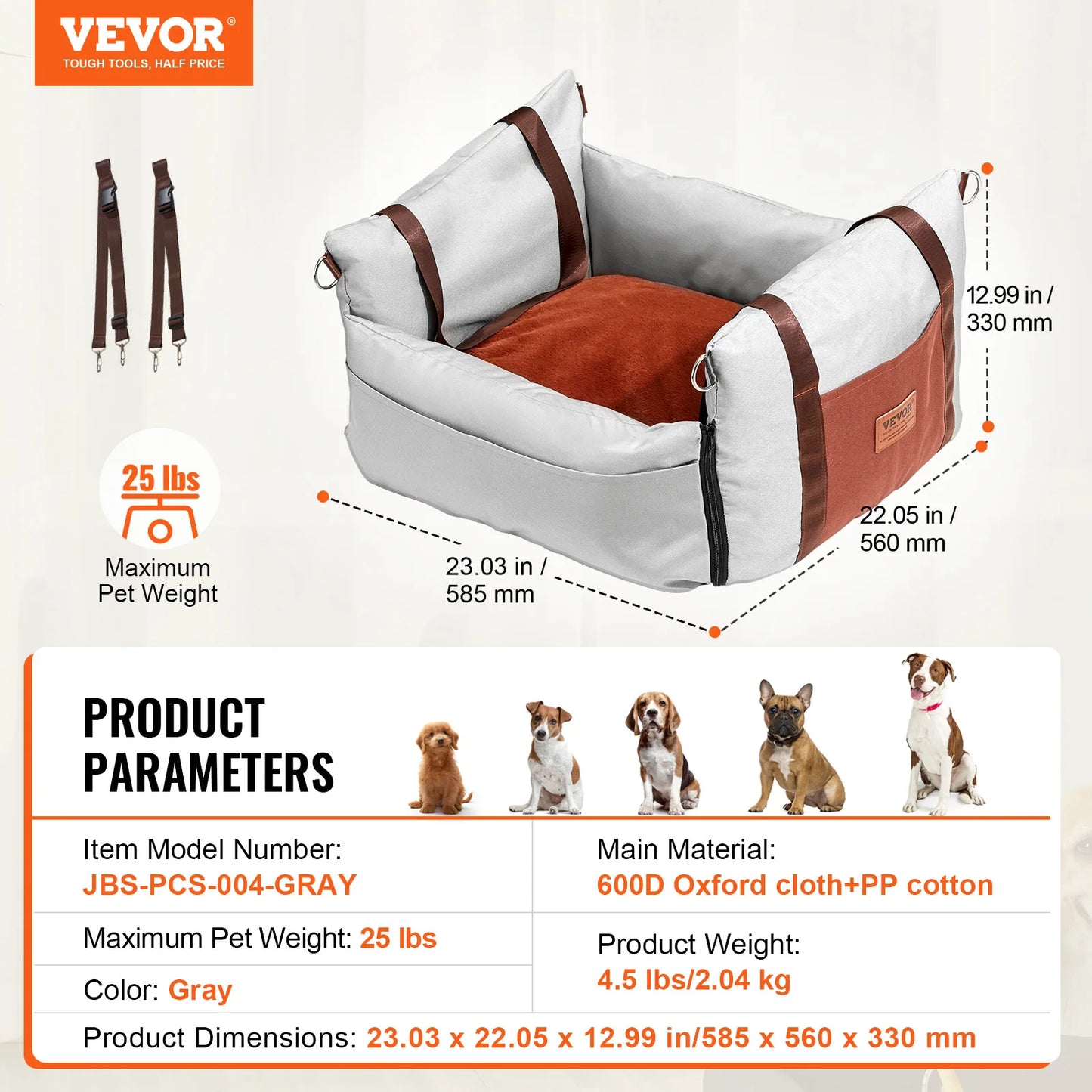 Dog Car Seat Waterproof Dog Booster Seat Pet Car Seat with Clip-On Safety Leash