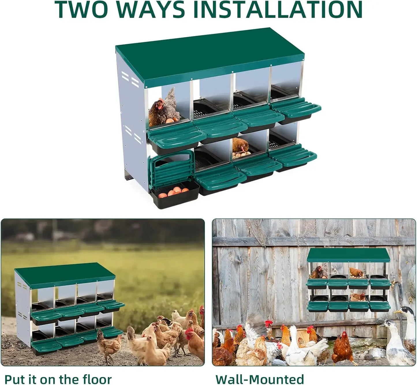 Roll-Away Egg Collection System with Ventilation Holes, Chicken Laying Box for Hen & Duck