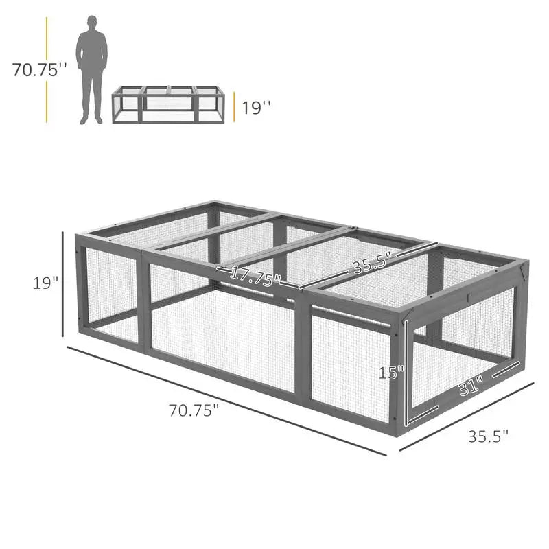 Large Wooden Rabbit Hutch Outdoor Run Lockable Doors Gray