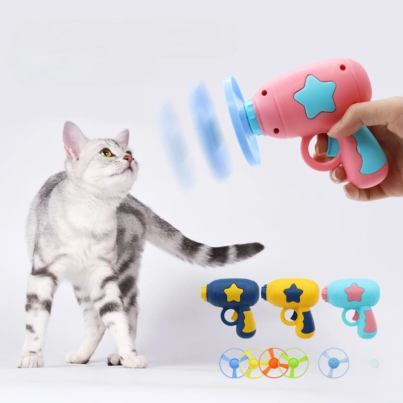 Interactive Launch Pet Training Toy for Kitten Mini Flying Disc Shooting Gun Chasing Games