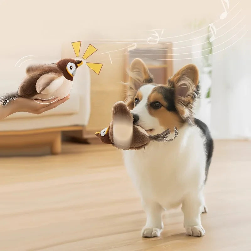 Rechargeable Chirping Flapping Bird Catnip Touch Acti vated Squeak Plush Toy Pet