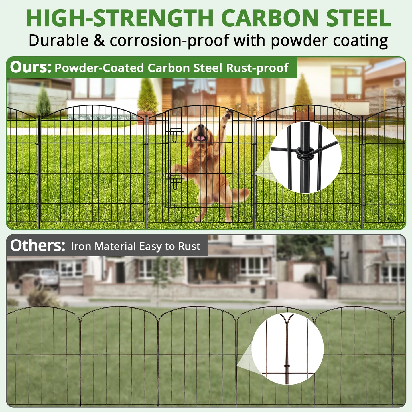 No Dig Decorative Garden Fence with Gate 32in (H) x 24ft (L), 9 Panels + 1 Gate +11 Stakes, Temporary Dog Fencing Outdoor