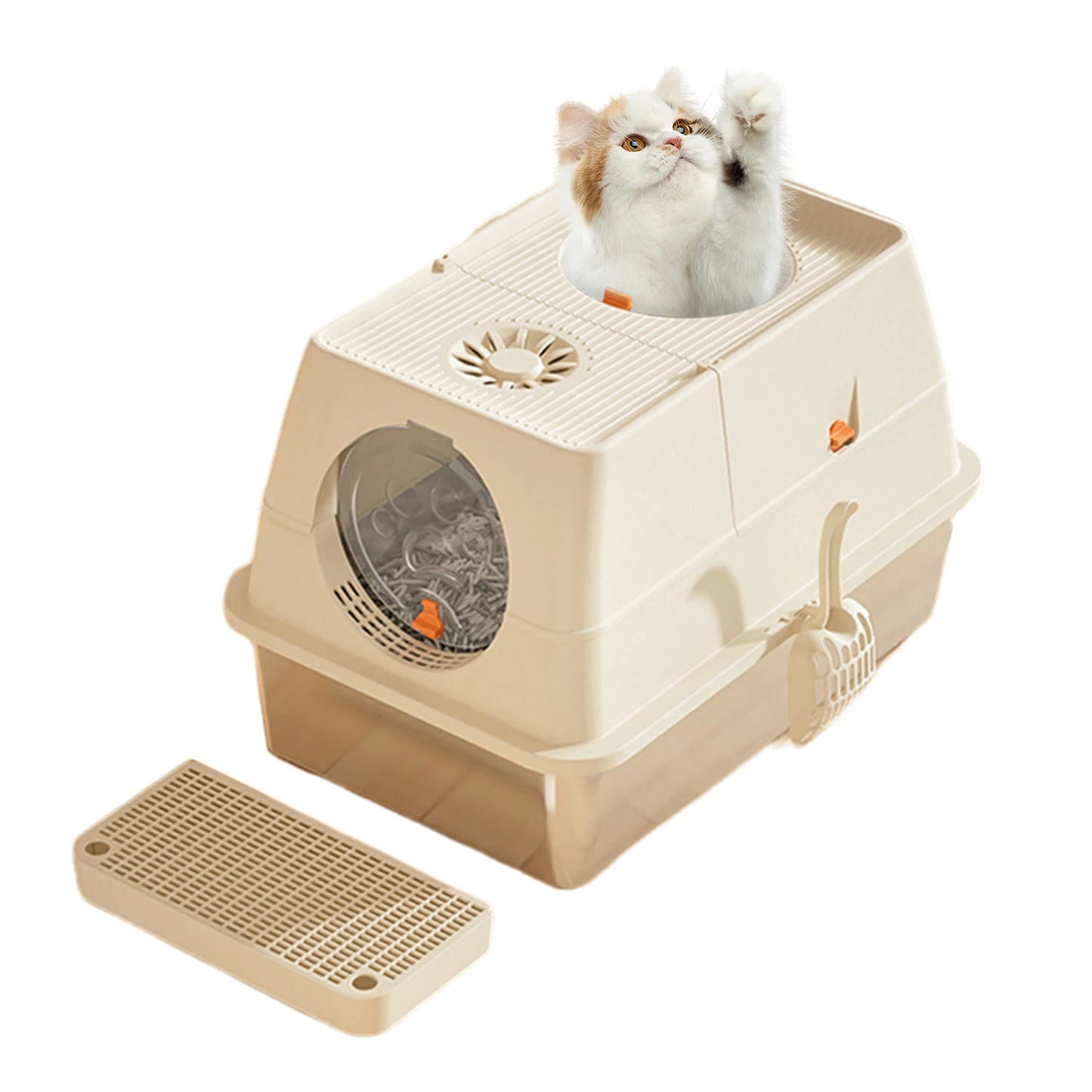 Stainless Steel Cat Litter Box, High Sided Enclosure Cat Toilet With Lid,
