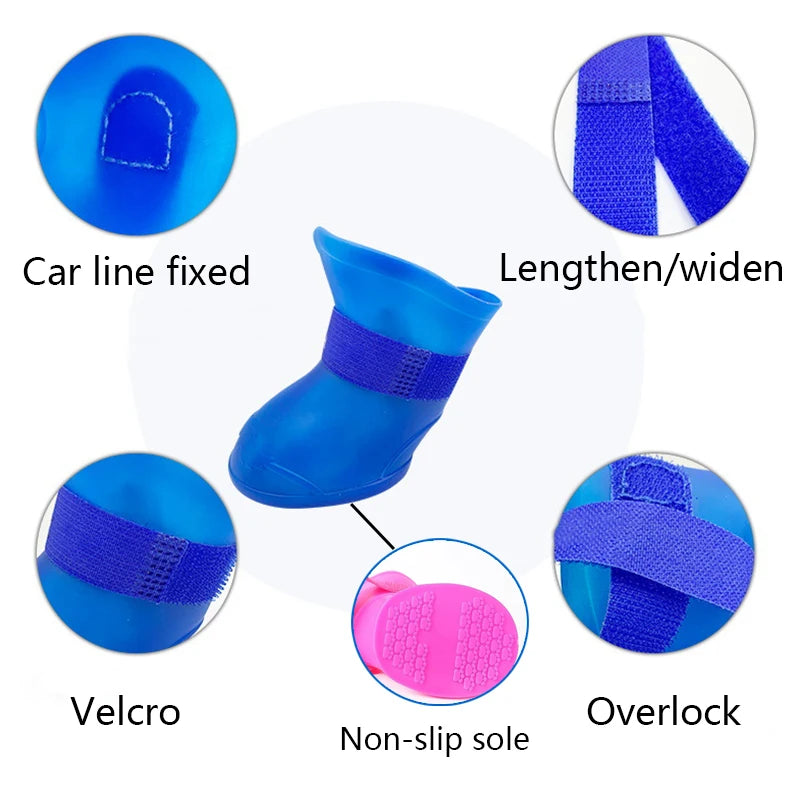 4Pcs Pet WaterProof Rainshoe Anti-slip Rubber Boot For Small Medium Large Dogs Cats Outdoor Shoe Dog