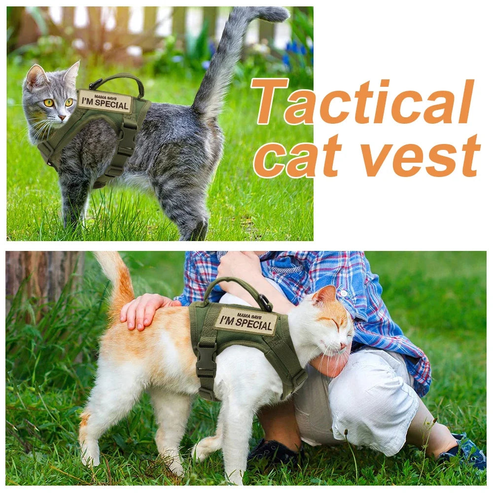 Nylon Cat Harness Vest with 2 Sticker Military Tactical Cats Harness With Handle Cats Small Dogs