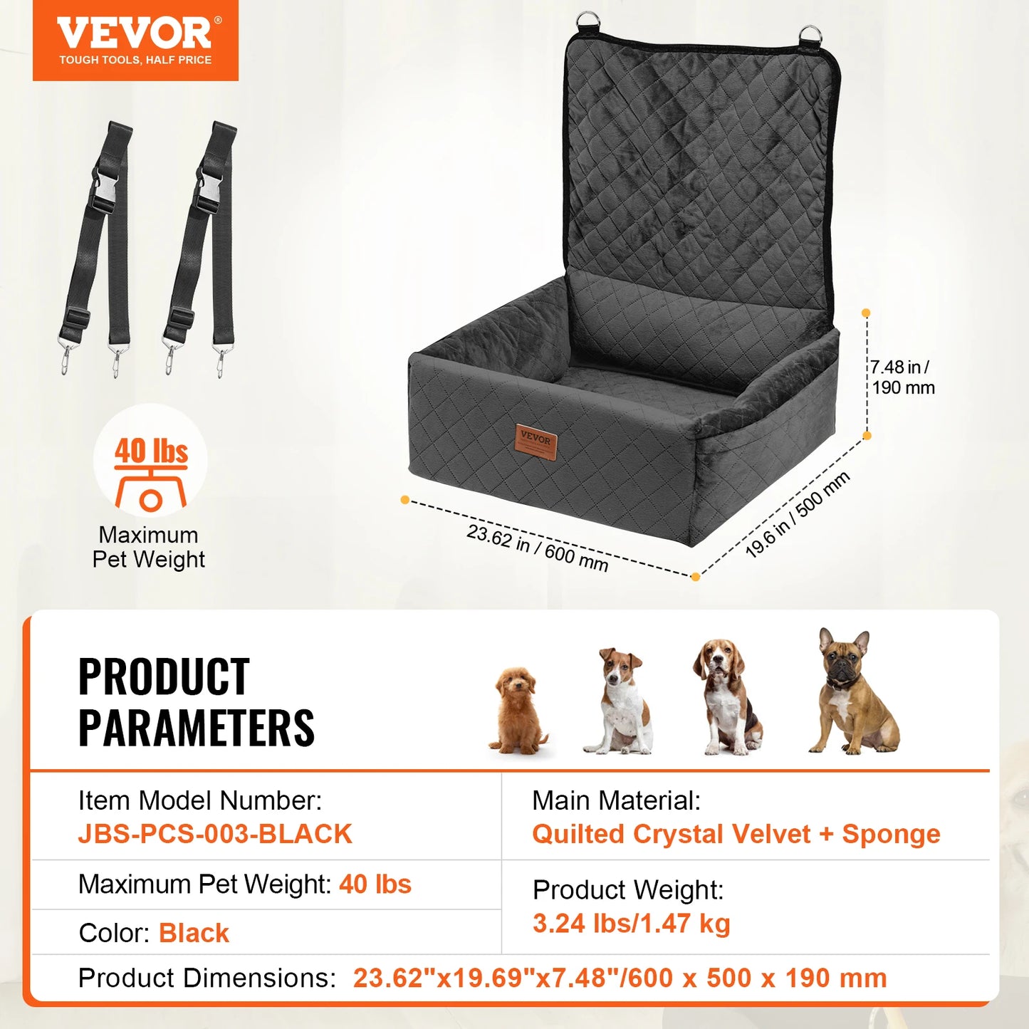 Waterproof Dog Booster Seat Pet Car Seat with Clip-On Safety Leash