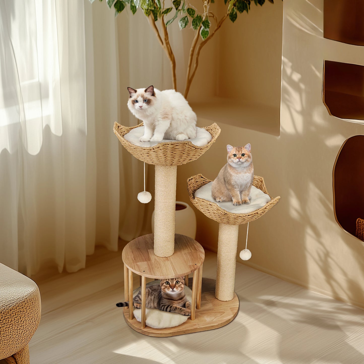 Tall Cat Tower for Indoor Cats Multi-Level Plush Cat Condo with Scratching Posts