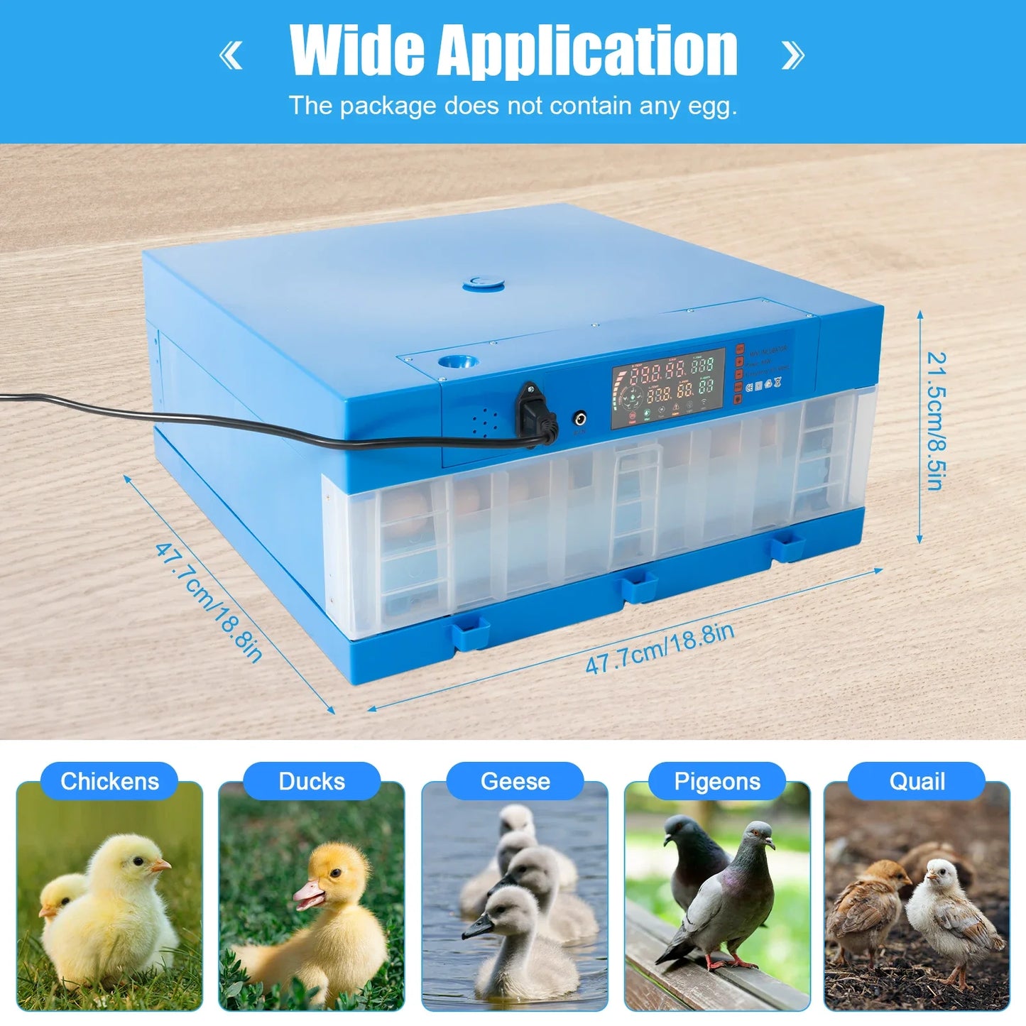 2-in-1 48 Egg Incubator with Temperature Display, Automatic Egg Turner, for Hatching Chickens