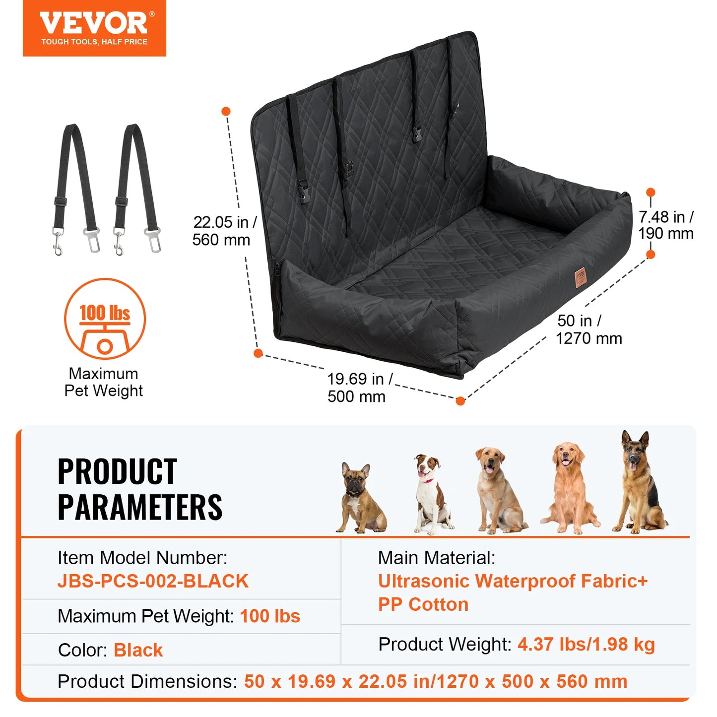 Dog Car Seat Waterproof Dog Booster Seat Pet Car Seat with Clip-On Safety Leash