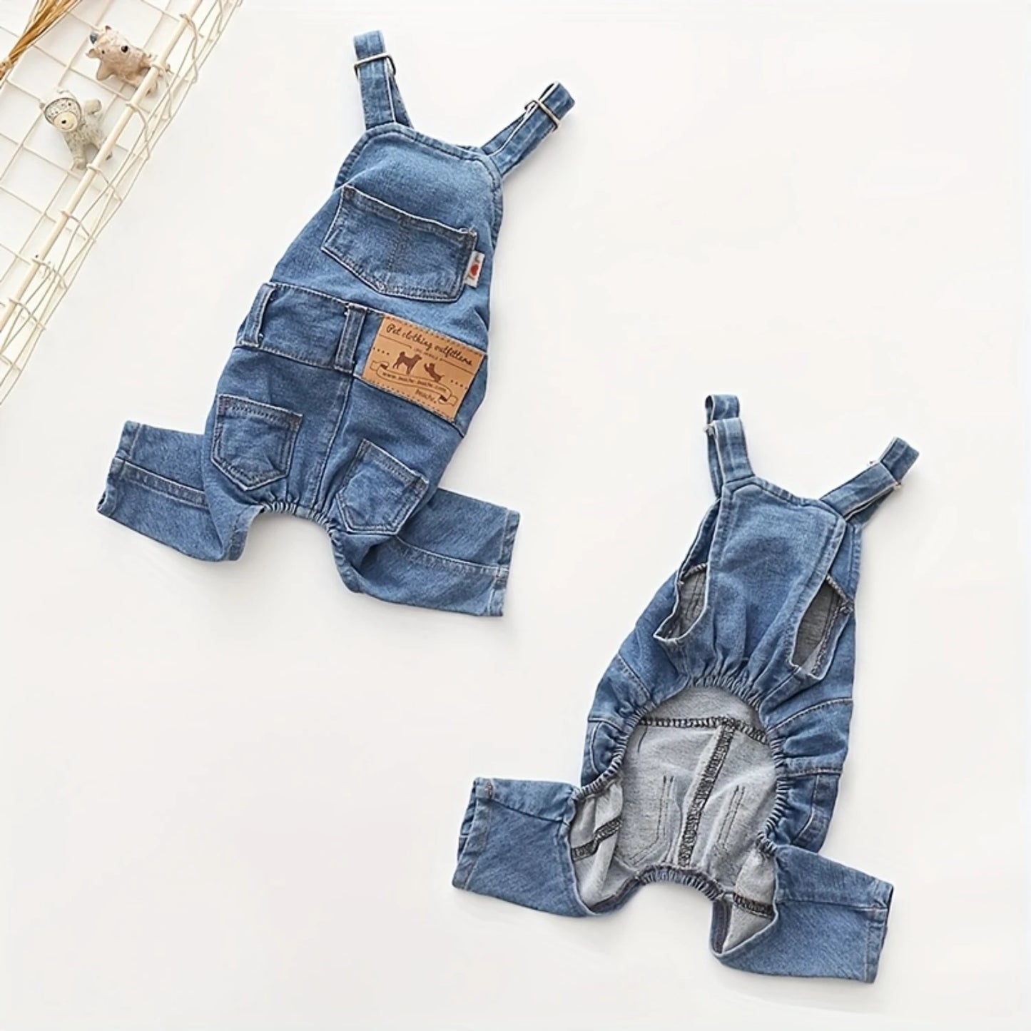 French Bulldog Denim Jumpsuit - Stylish Pet Clothes for All Seasons, Adjustable