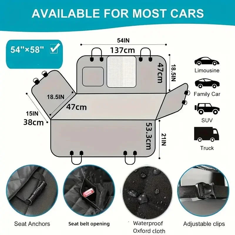 Dog Car Seat Cover for Pets 100% Waterproof Seat Cover Hammock Scratch Proof Nonslip