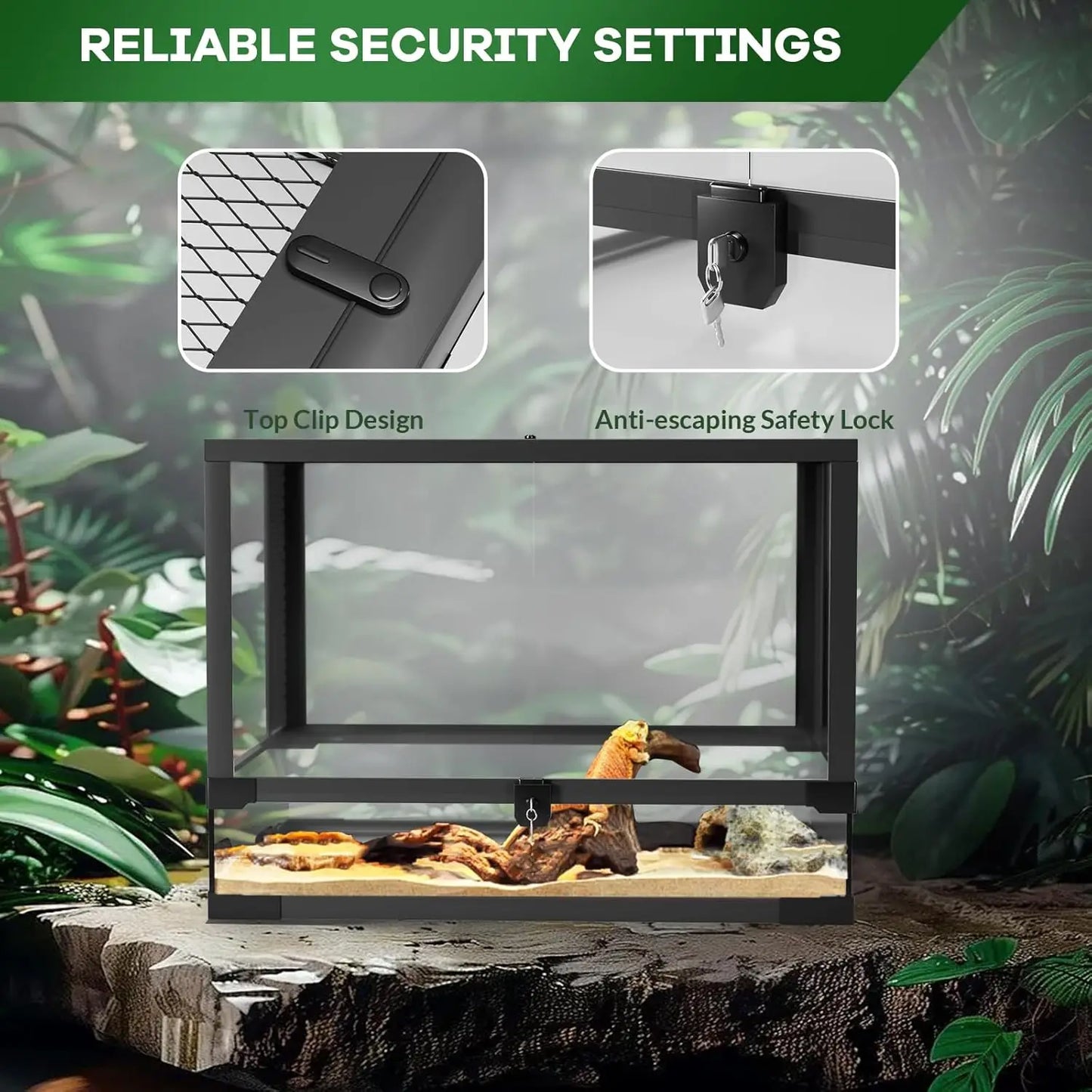 Ventilation Reptile Terrarium, Double Hinge Door  Anti Escape Reptile Tank