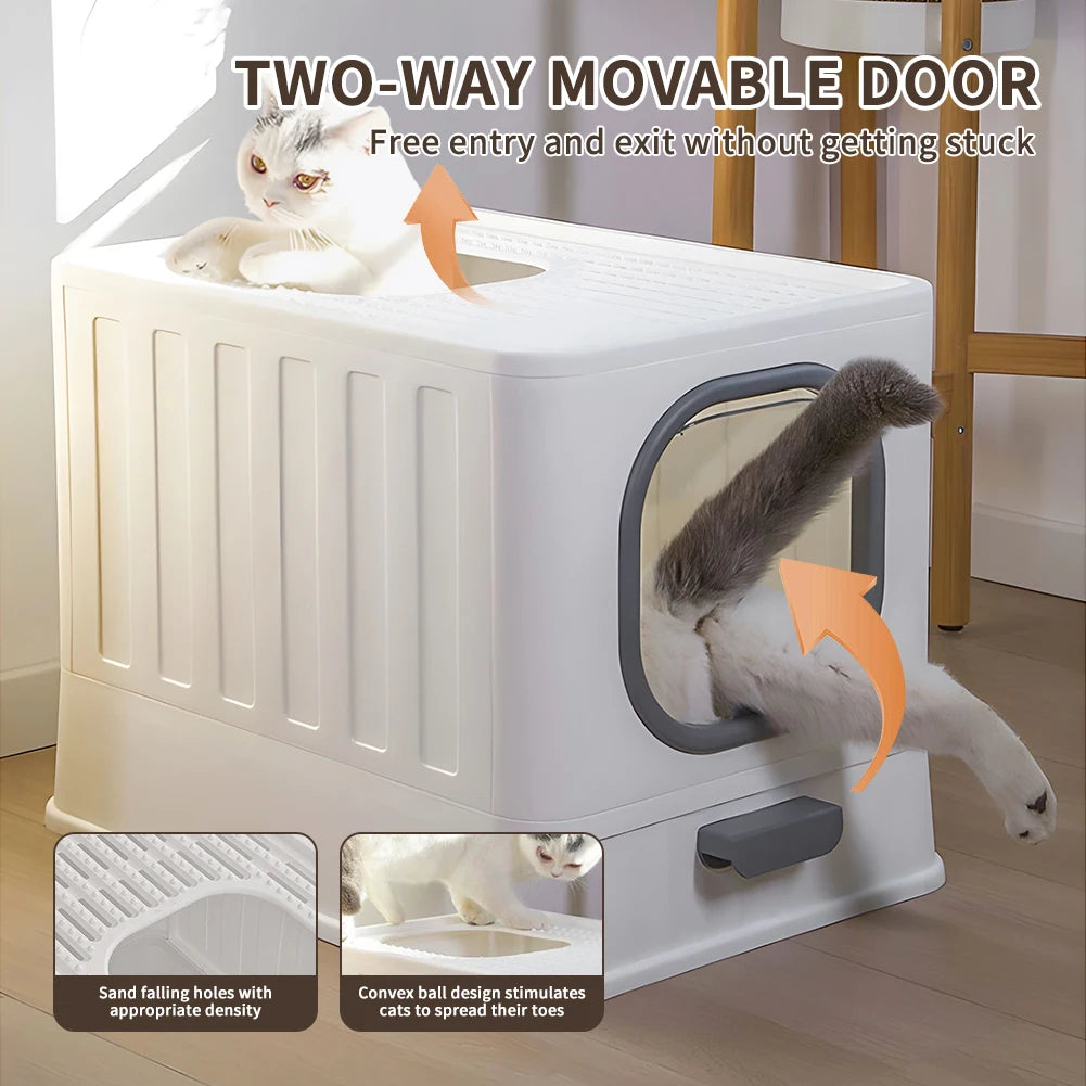 Covered Litter Box with Top Entry,  Slide-Out Tray, Scoop,