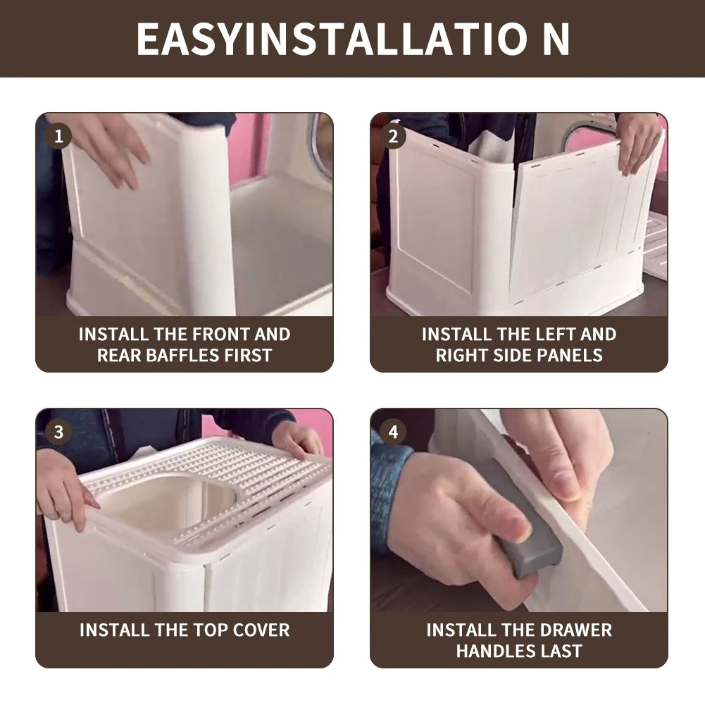 Covered Litter Box with Top Entry,  Slide-Out Tray, Scoop,