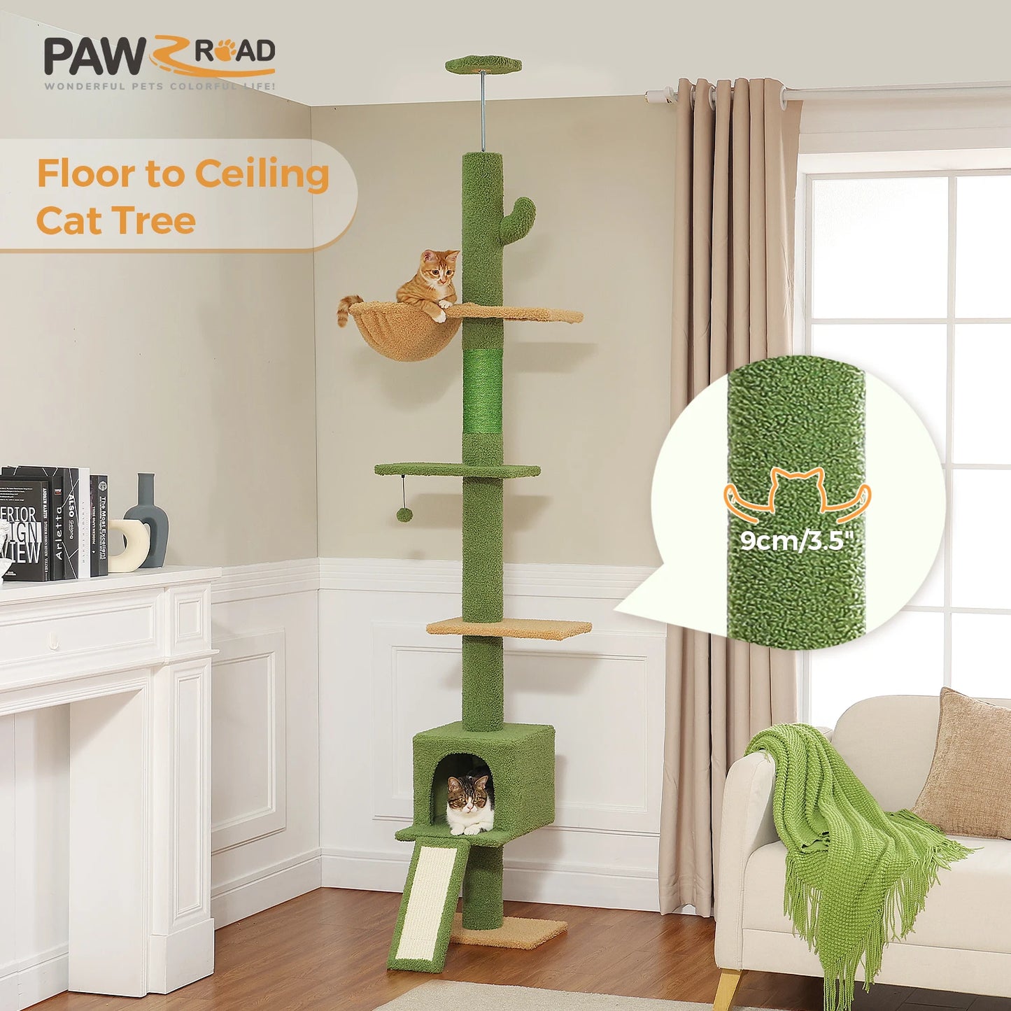Cactus Cat Tree Adjustable Floor-to-Ceiling Cat Tower