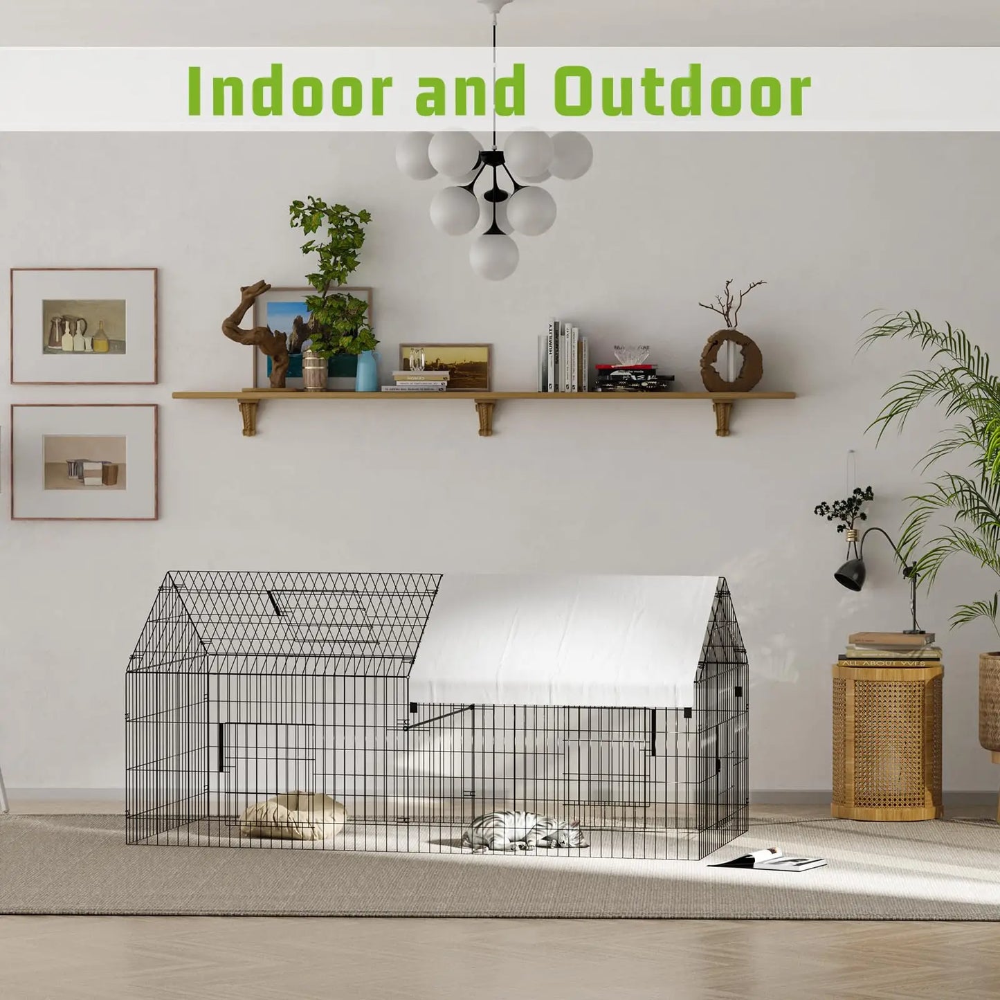 Heavy Duty Chicken Run Coop Cage Walk In Coop Poultry Hen Rabbit Metal Kennel Hutch Pen with Waterproof UV Cover Outdoor
