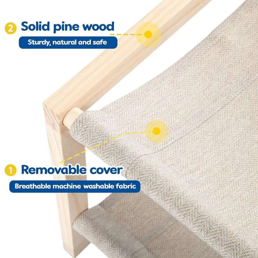 Hammock, Double Layer Wooden Bed for Indoor Cats, 2 Tier Elevated Cat Bed