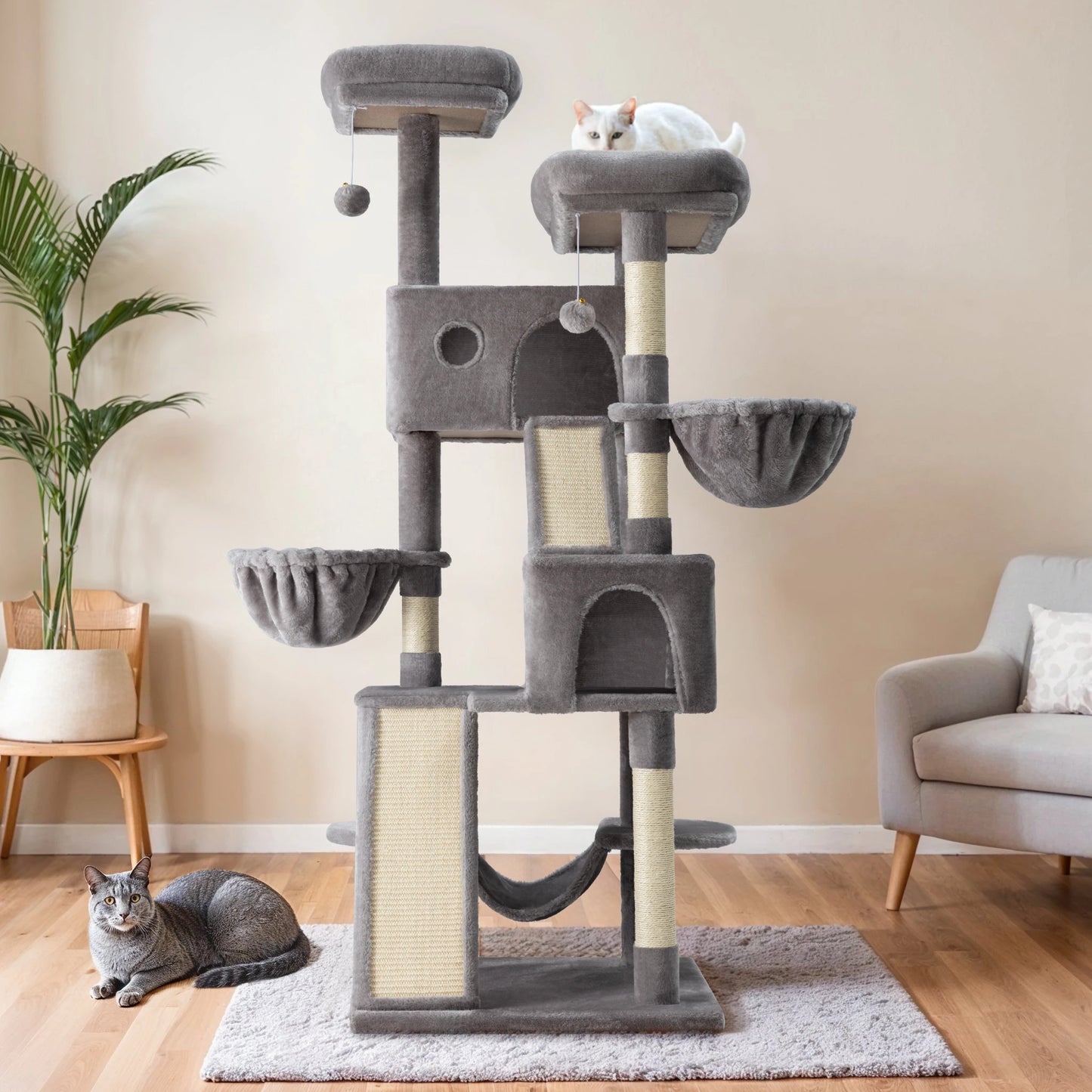 Multi-Level Large Cat Tree Tower/Cozy Plush Cat Perches/Cat Condo with Baskets/Sisal Scratching Post