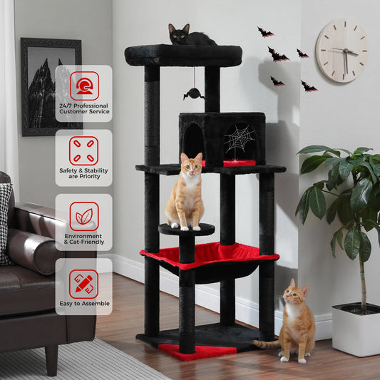 Gothic Cat Tree for Indoor Cats, Tall Cat Tower with Super Large Hammock, Sisal Covered Scratching Post