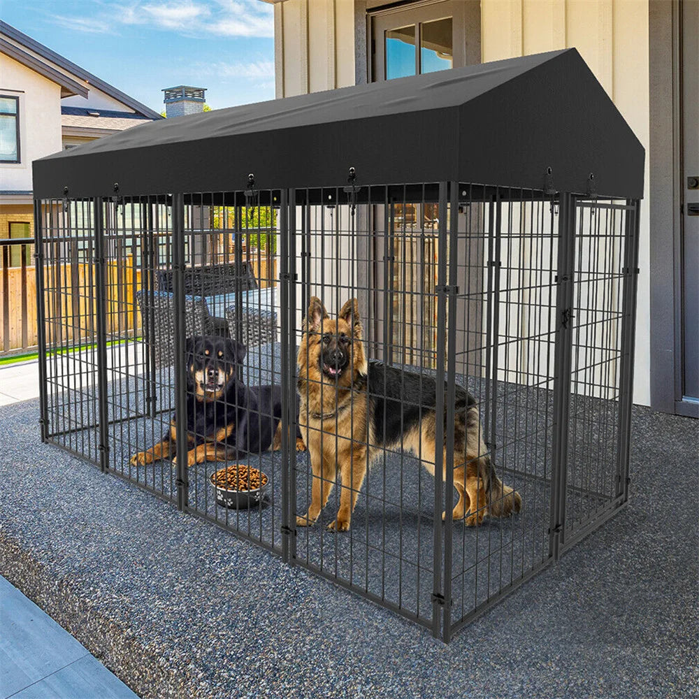 Heavy Duty Large Dog Kennel Pet Welded Metal Playpen Animal Cage with Roof Cover