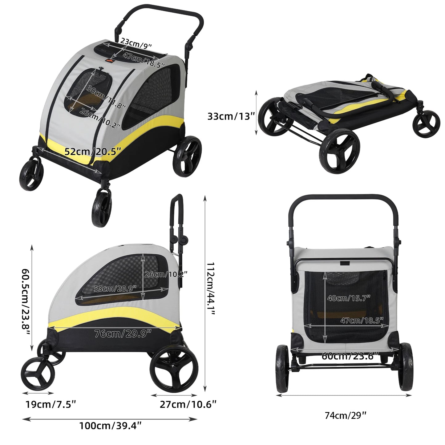 Dog Stroller Pram 4 Wheel Foldable Cart