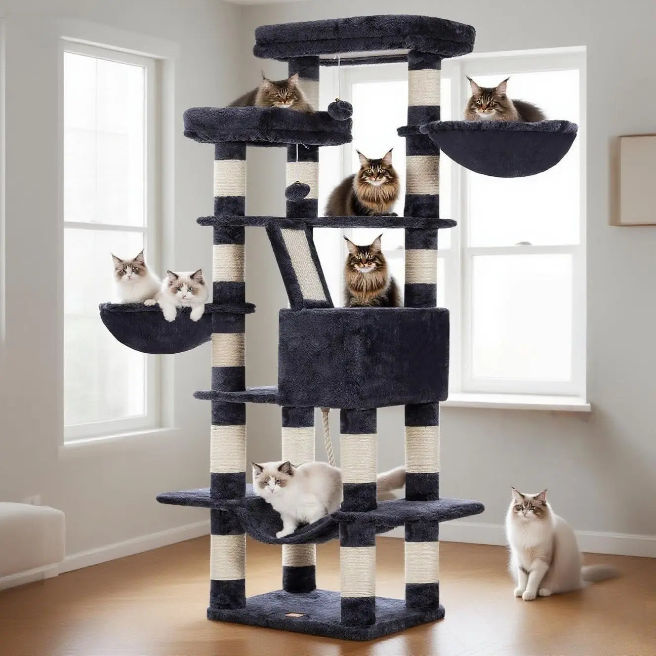 Modern Tall Cat Tree Smoky Gray