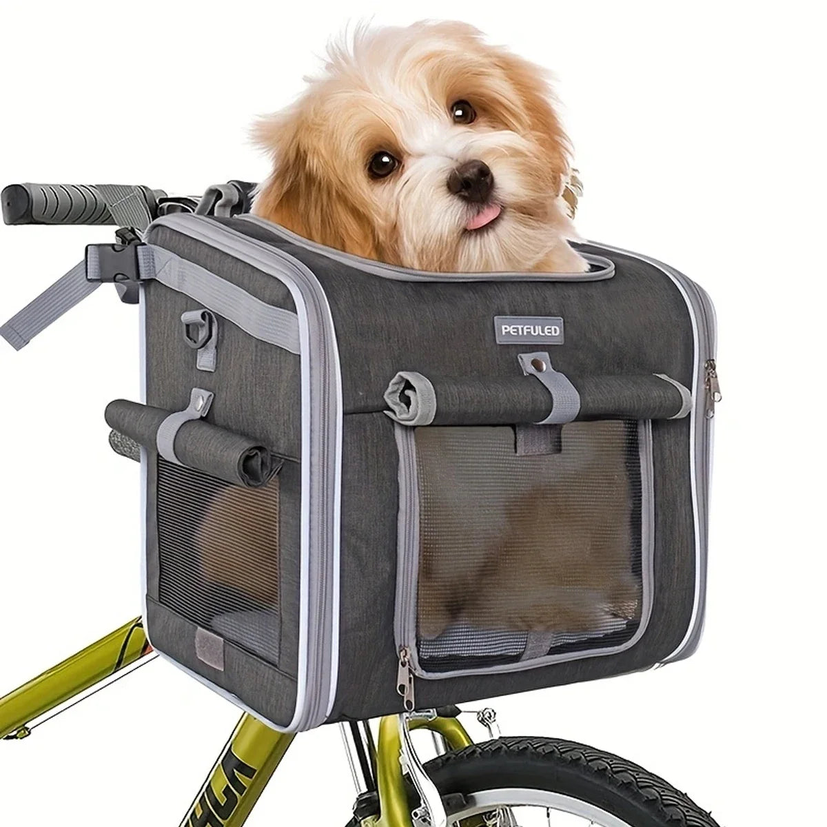 Bike Basket, Expandable Soft Sided Pet Carrier Backpack with 4 Open Doors,