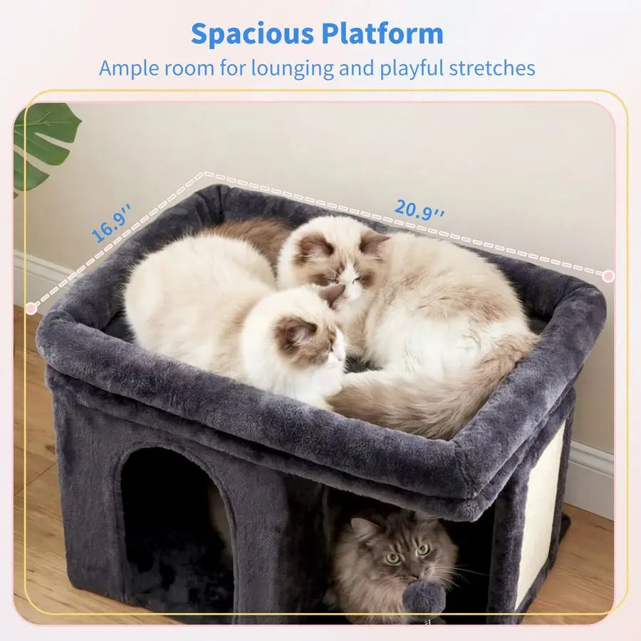 Cat Tree, 14 inch Cat Tower with Large Perch Bed and Cat Condo for Indoor Cats